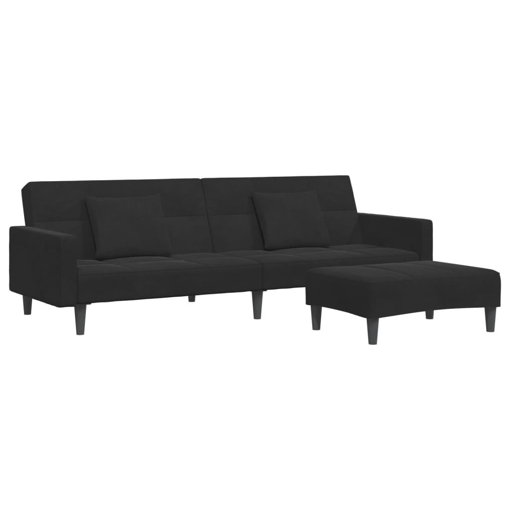 Schlafsofa 2-Sitzer mit Fußhocker Schwarz Samt