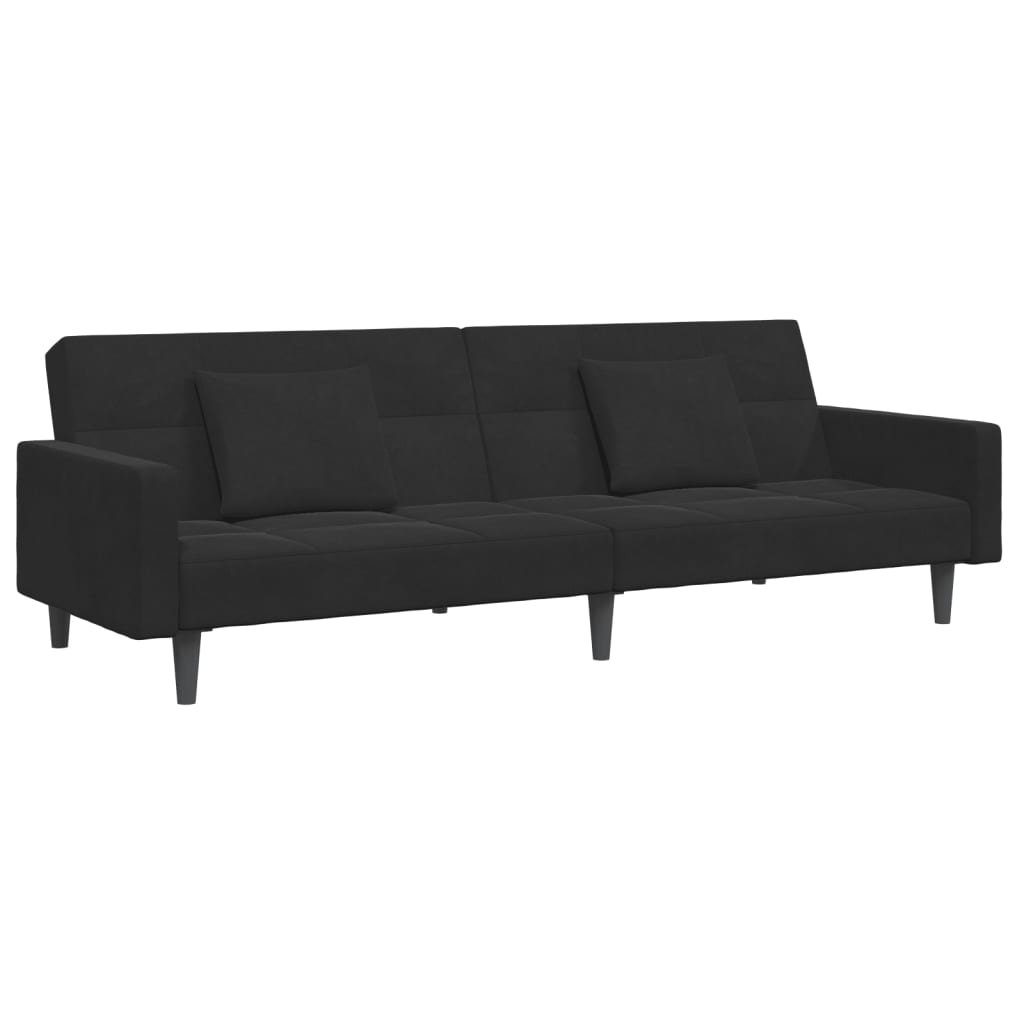 Schlafsofa 2-Sitzer mit Fußhocker Schwarz Samt