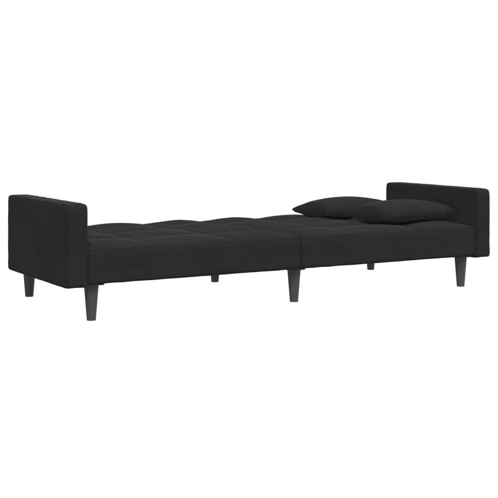 Schlafsofa 2-Sitzer mit Fußhocker Schwarz Samt