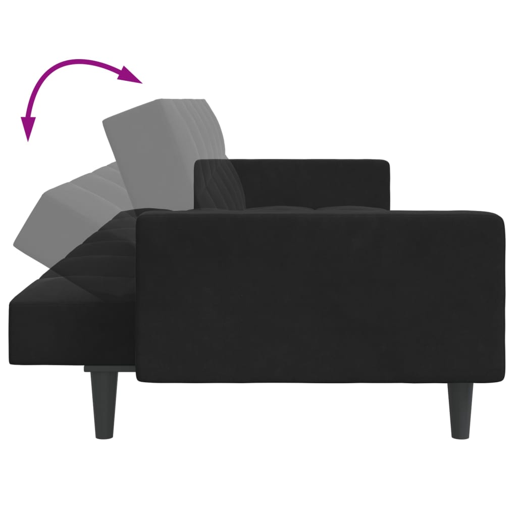 Schlafsofa 2-Sitzer mit Fußhocker Schwarz Samt
