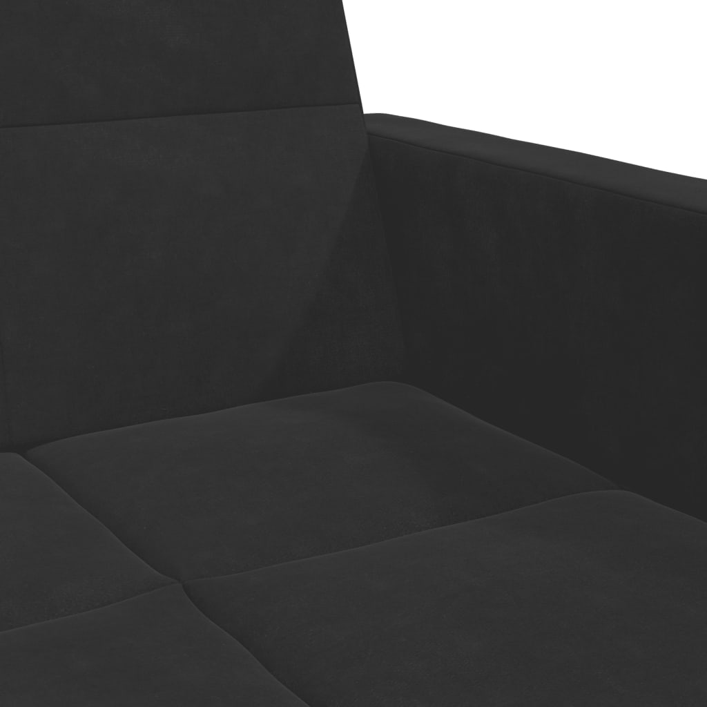 Schlafsofa 2-Sitzer mit Fußhocker Schwarz Samt