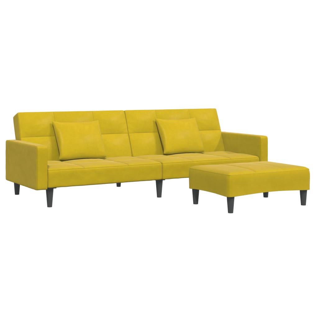 Schlafsofa 2-Sitzer mit Fußhocker Gelb Samt