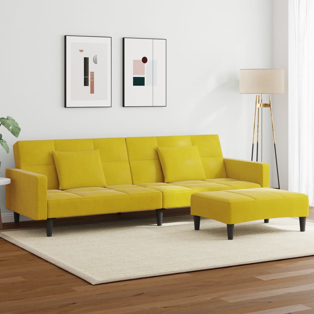 Schlafsofa 2-Sitzer mit Fußhocker Gelb Samt