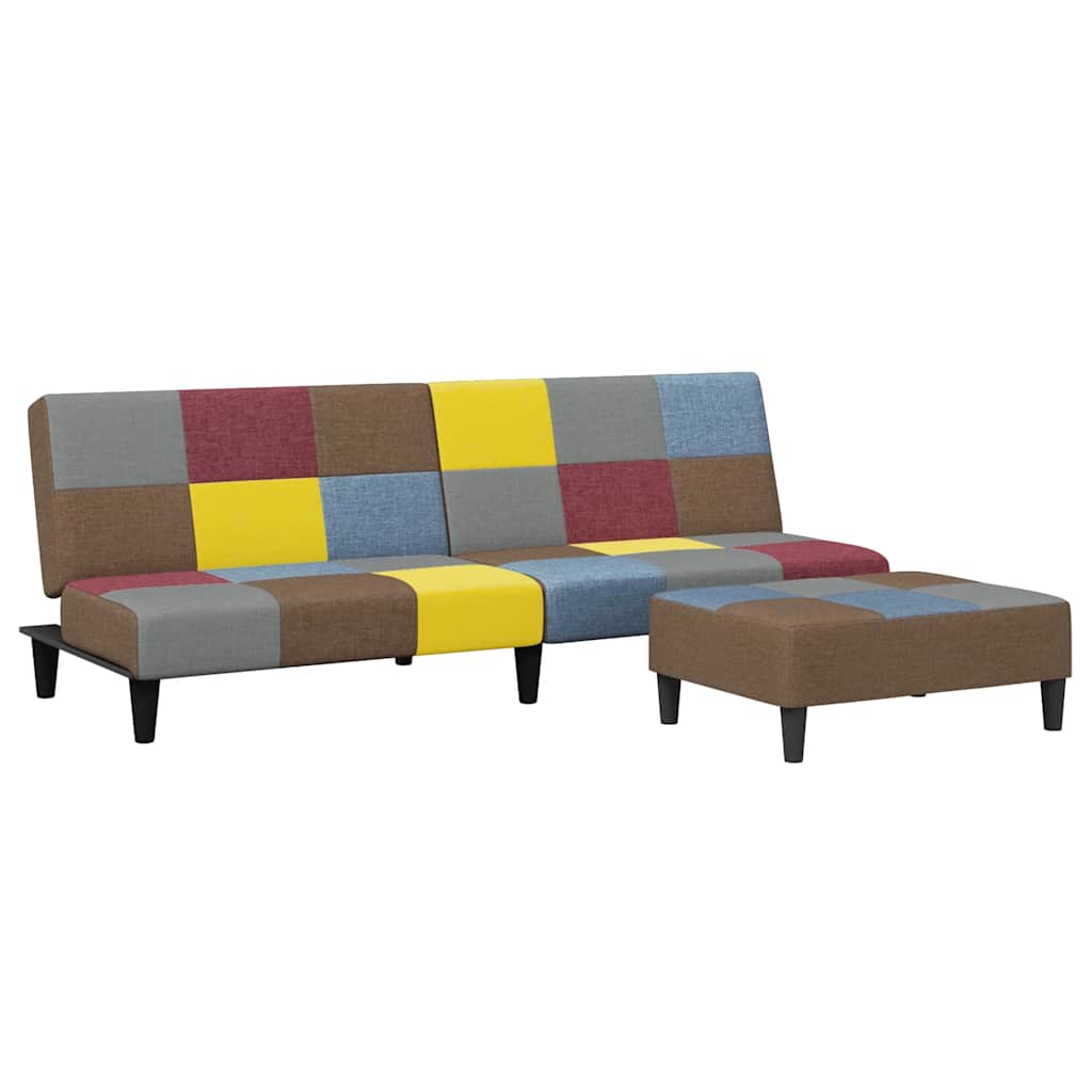 Schlafsofa 2-Sitzer mit Fußhocker Patchwork Stoff