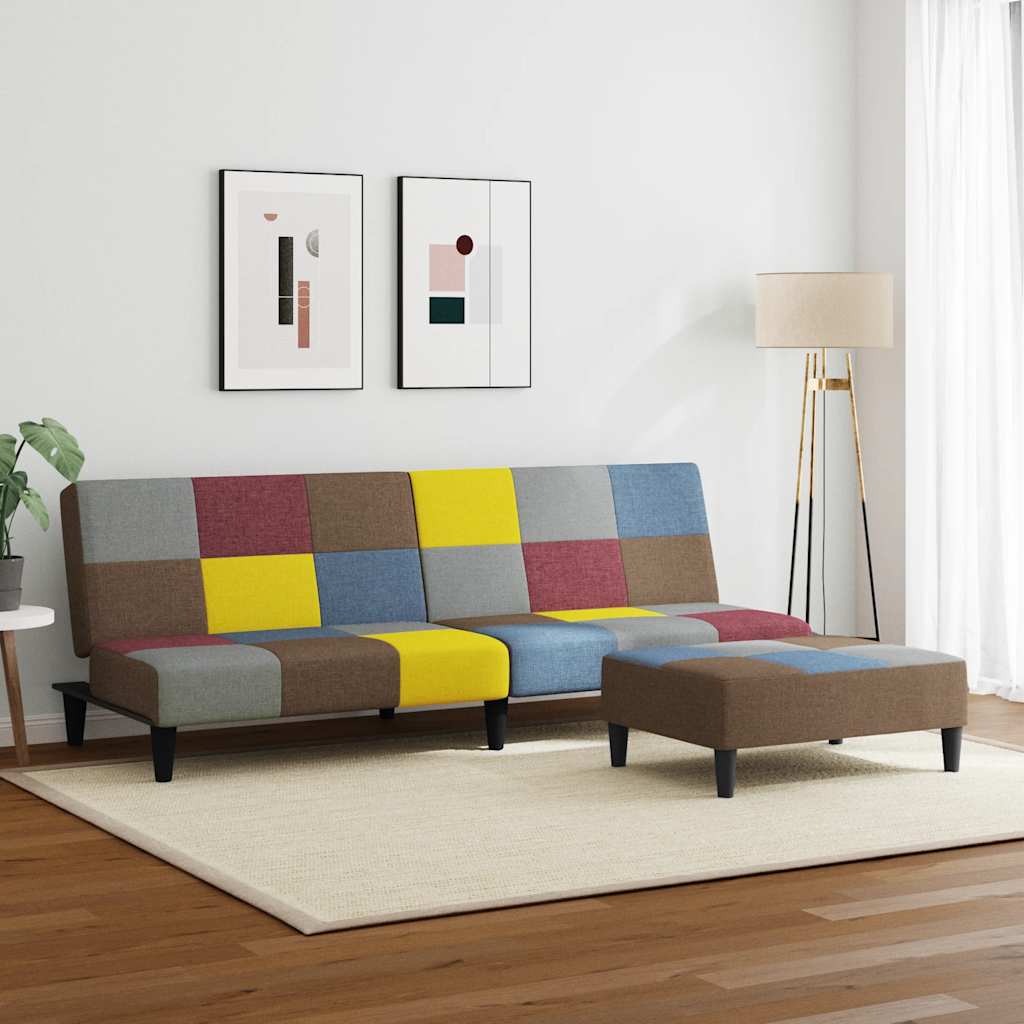 Schlafsofa 2-Sitzer mit Fußhocker Patchwork Stoff