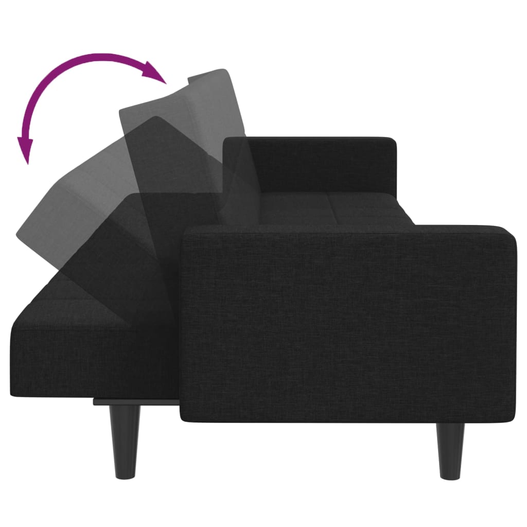 Schlafsofa 2-Sitzer mit Fußhocker Schwarz Stoff