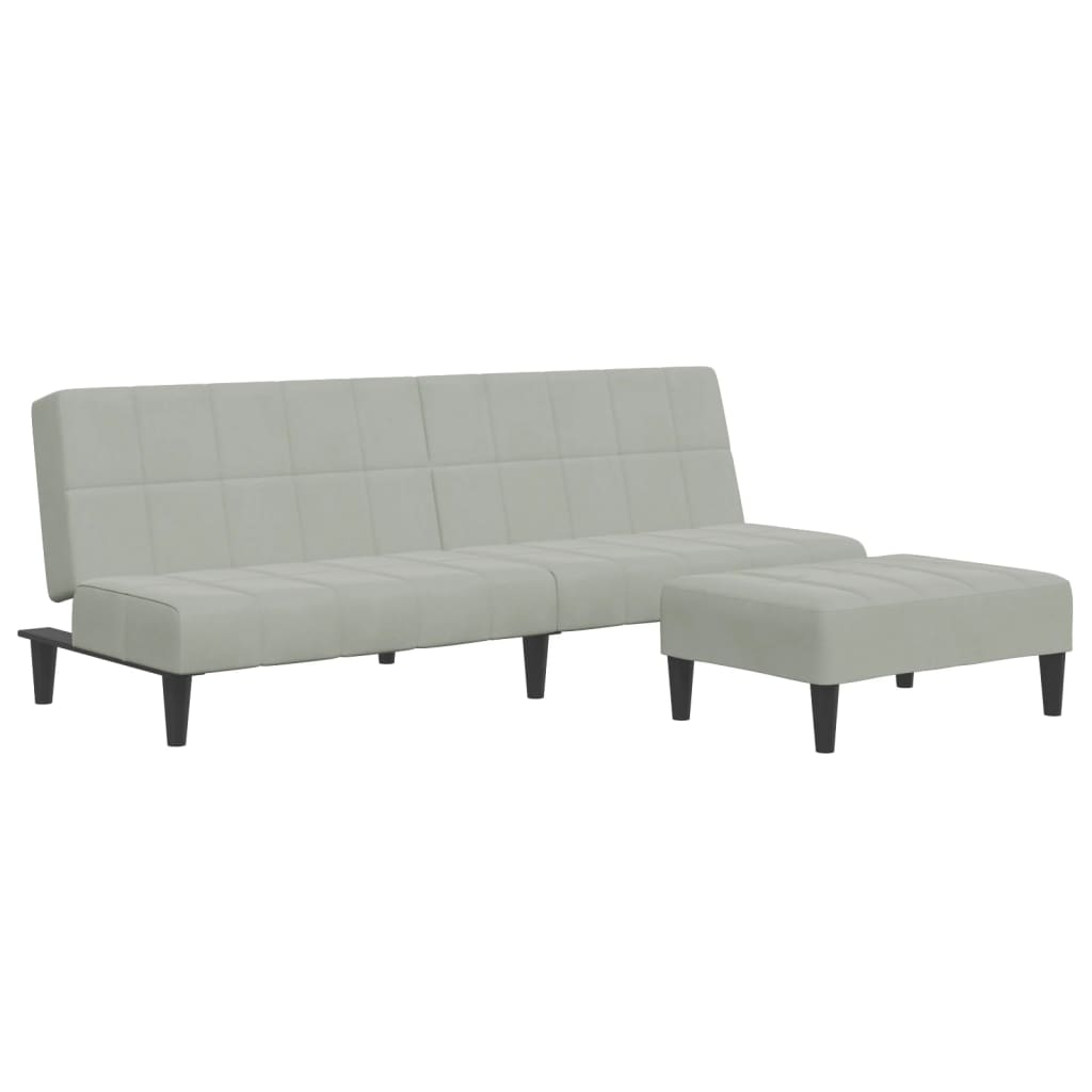 Schlafsofa 2-Sitzer mit Fußhocker Hellgrau Samt