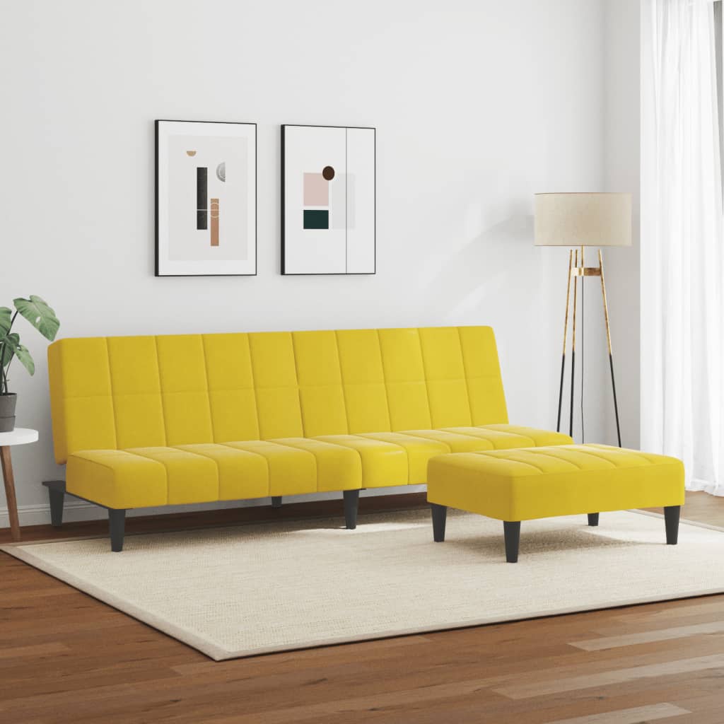 Schlafsofa 2-Sitzer mit Fußhocker Gelb Samt