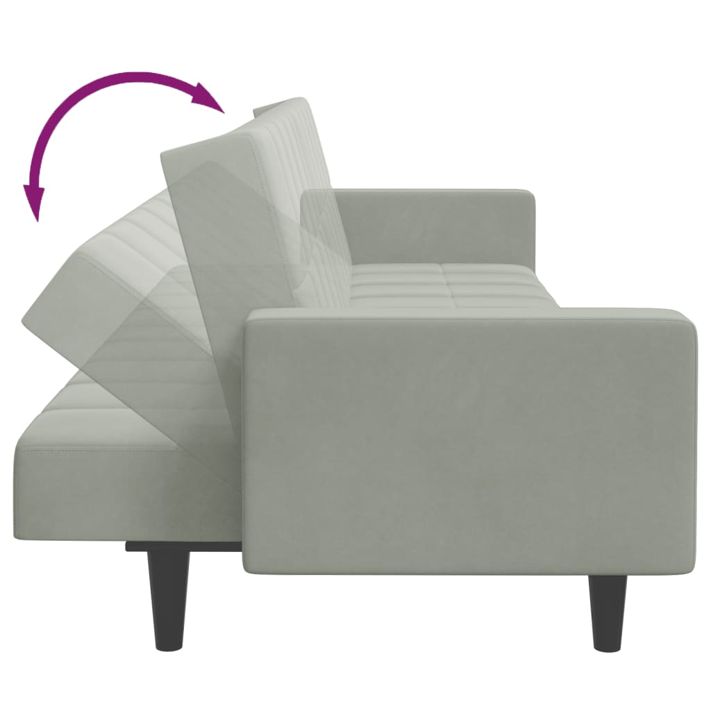 Schlafsofa 2-Sitzer mit Fußhocker Hellgrau Samt