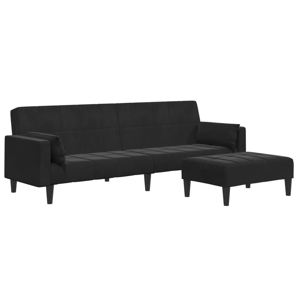 Schlafsofa 2-Sitzer mit Fußhocker Schwarz Samt