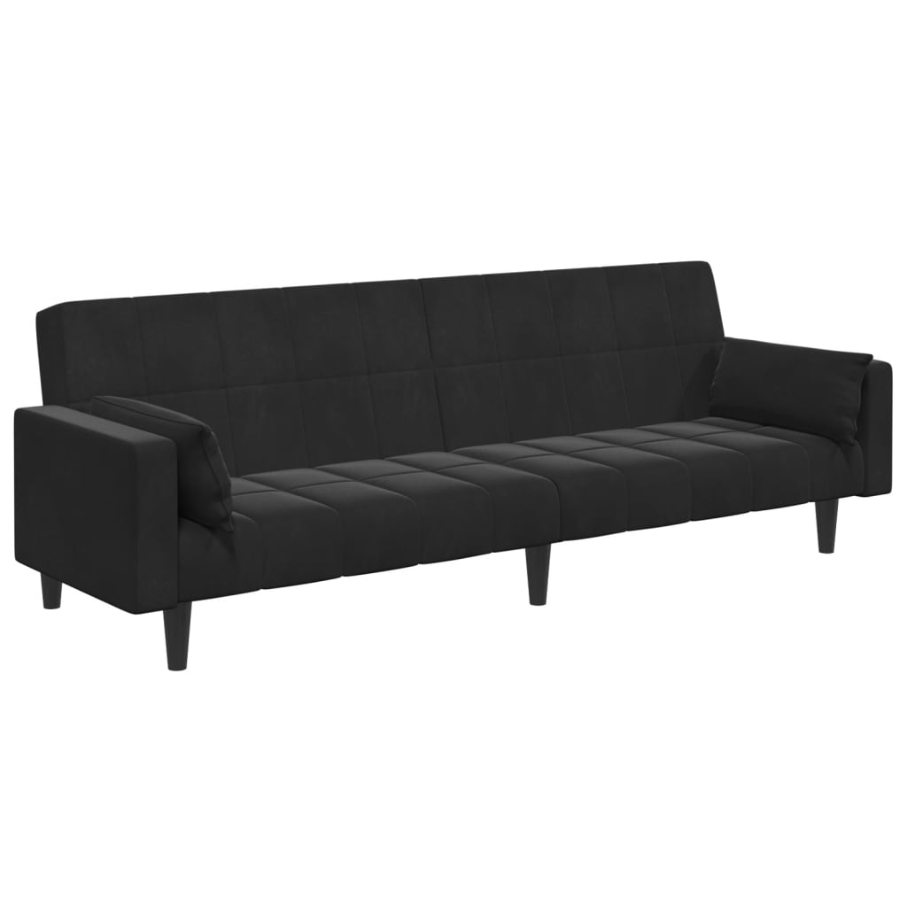 Schlafsofa 2-Sitzer mit Fußhocker Schwarz Samt