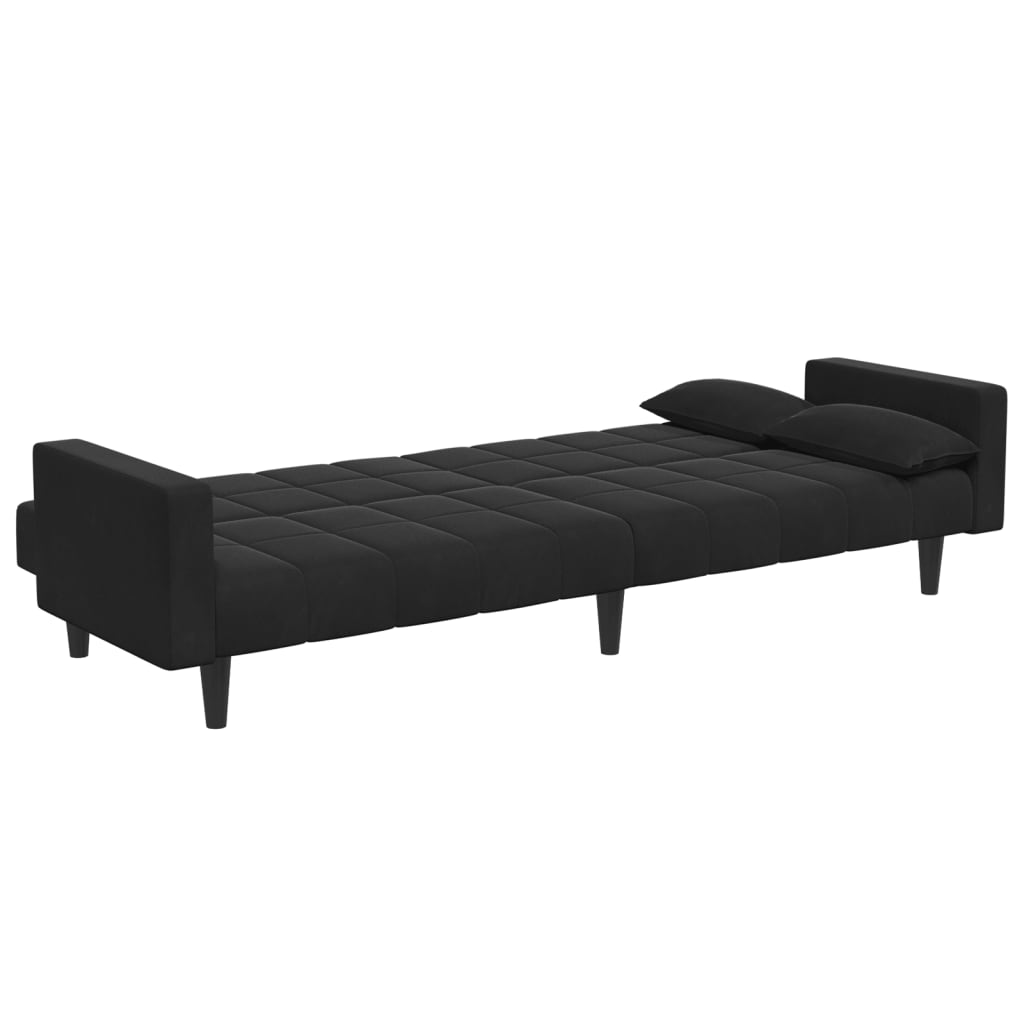 Schlafsofa 2-Sitzer mit Fußhocker Schwarz Samt
