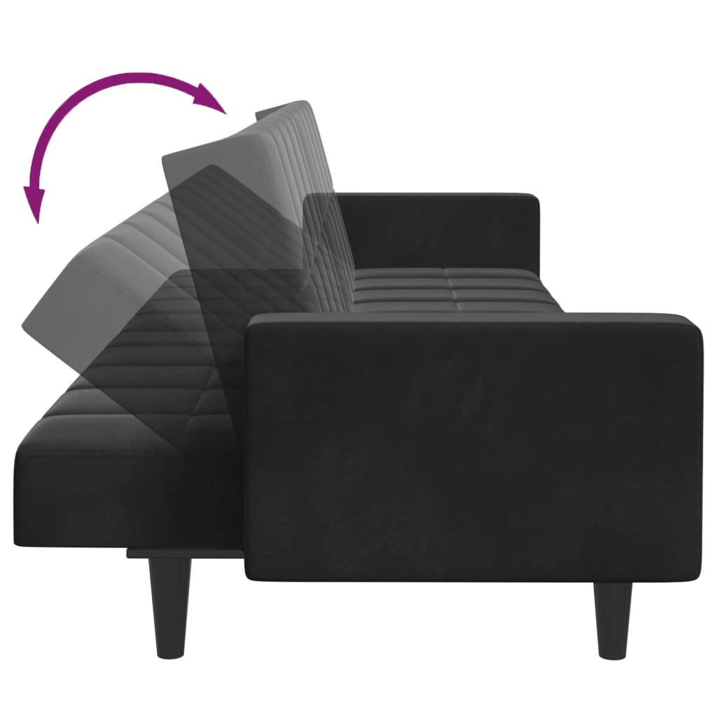 Schlafsofa 2-Sitzer mit Fußhocker Schwarz Samt