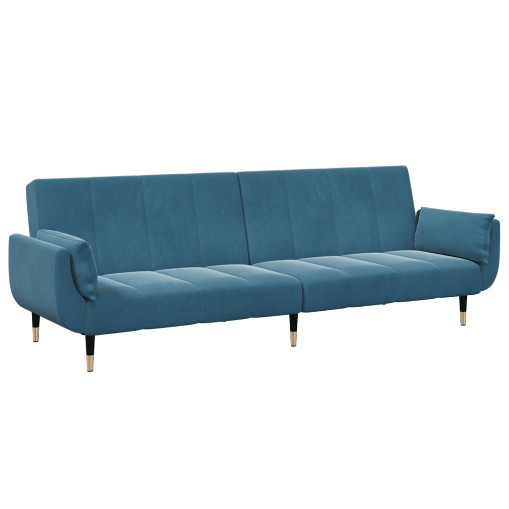 Schlafsofa 2-Sitzer mit Fußhocker Blau Samt