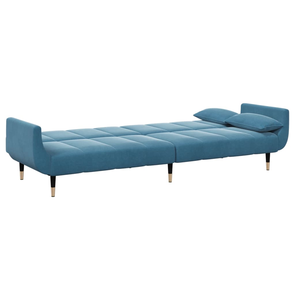 Schlafsofa 2-Sitzer mit Fußhocker Blau Samt
