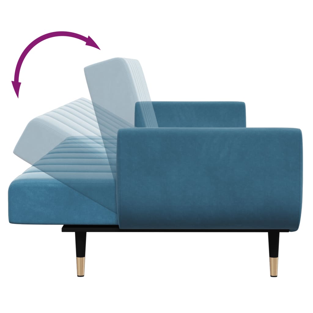 Schlafsofa 2-Sitzer mit Fußhocker Blau Samt