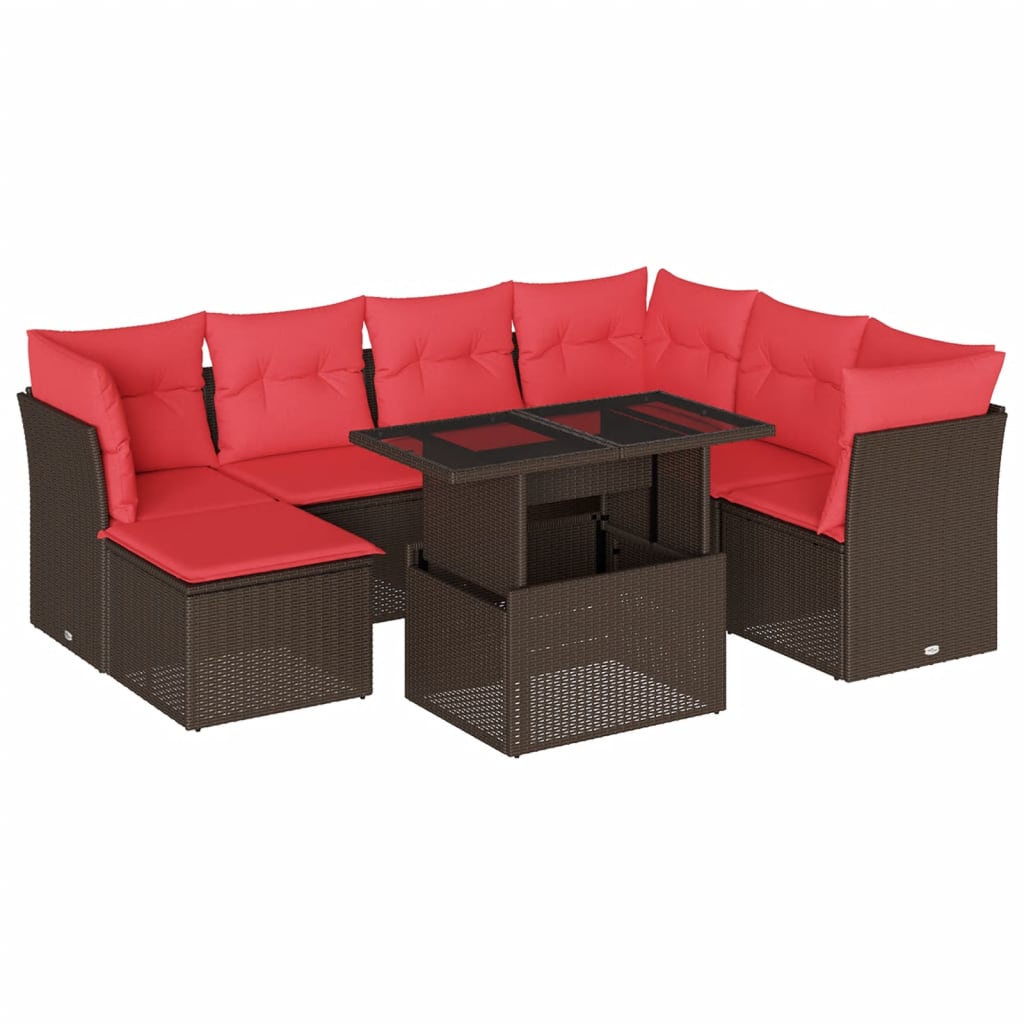 8-teiliges Gartensofa-Set mit Kissen, braun, Polyrattan