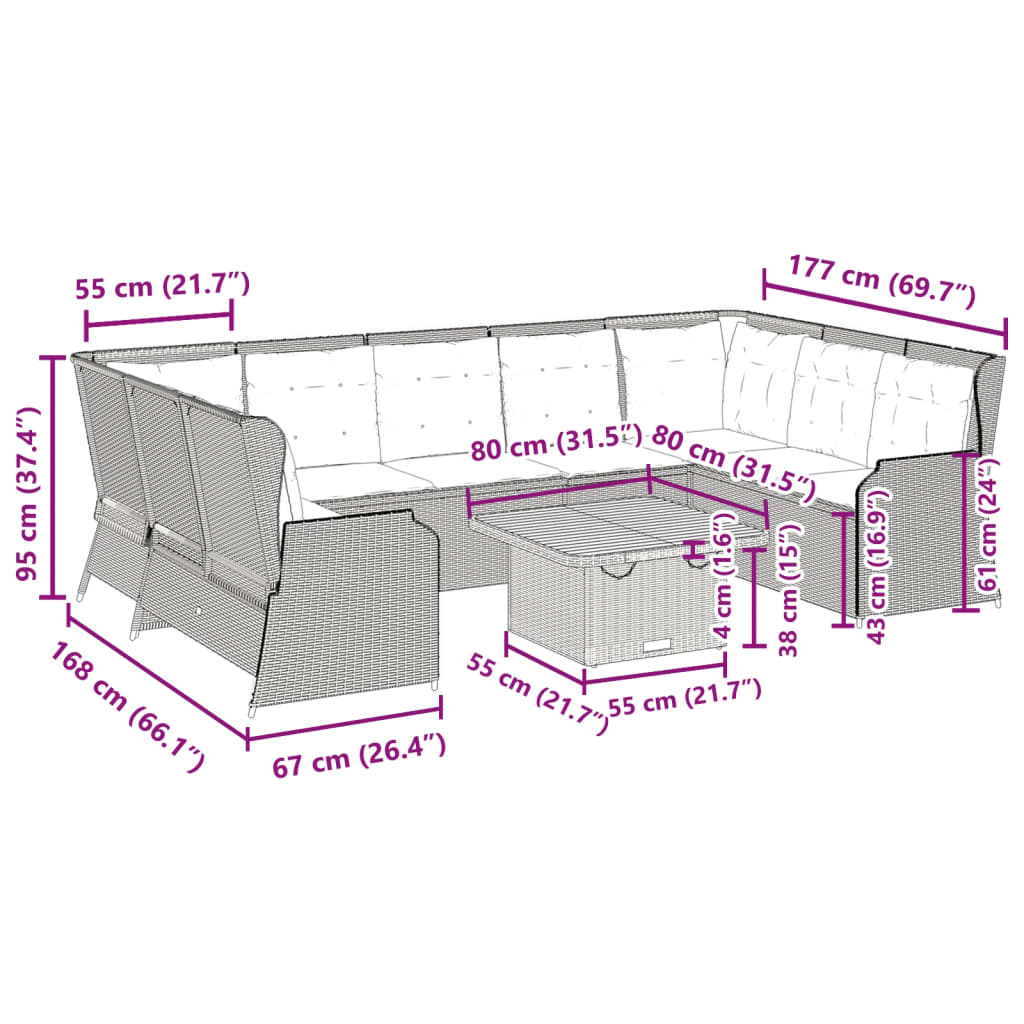 7-tlg. Garten-Lounge-Set mit Kissen Schwarz Poly Rattan