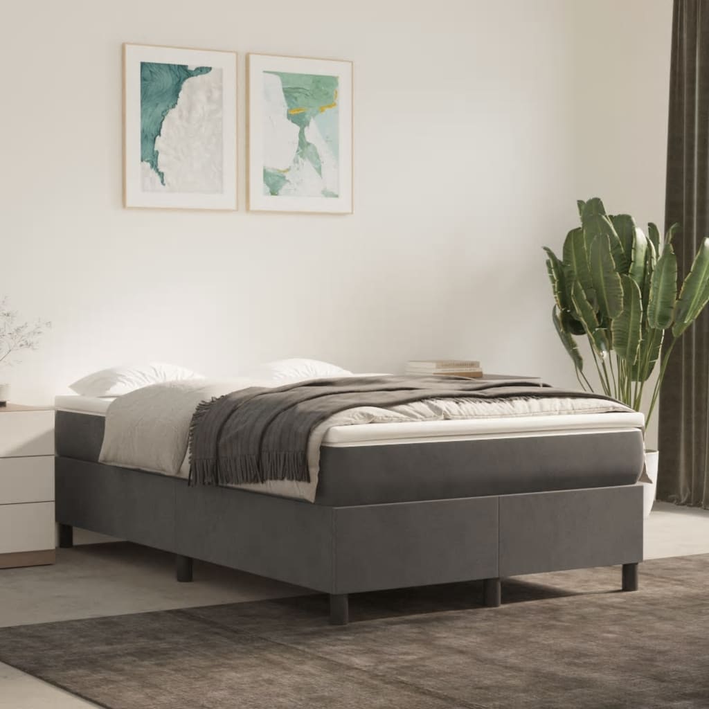 Lit à sommier tapissier avec matelas gris foncé 120x190 cm velours
