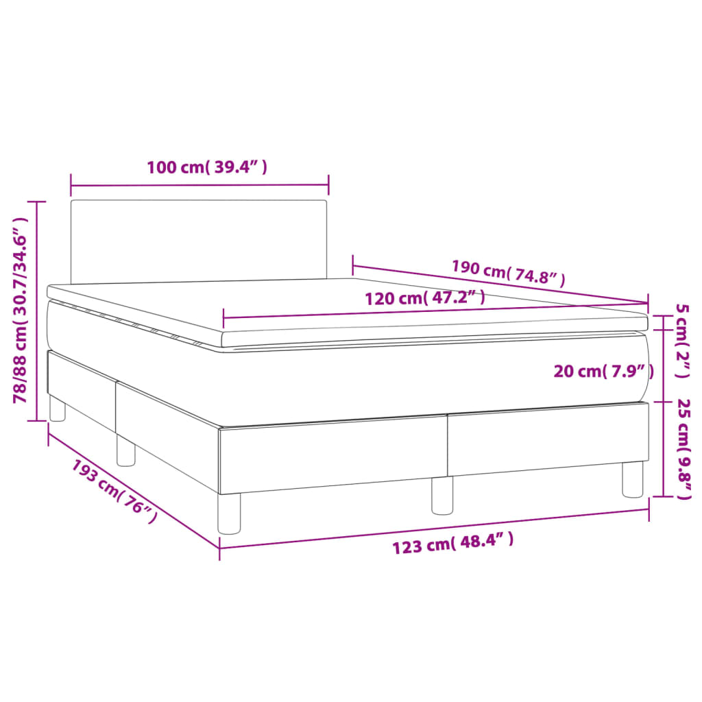 Lit à sommier tapissier avec matelas gris foncé 120x190 cm velours