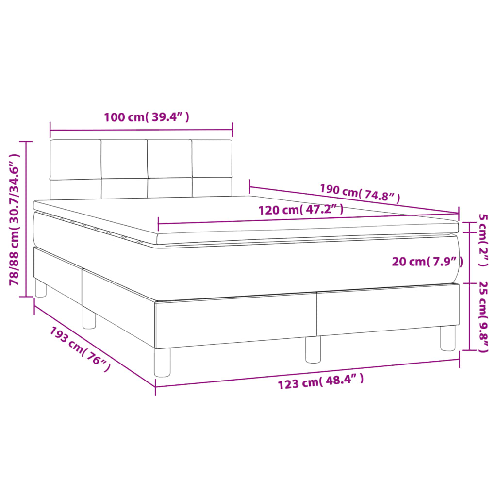 Lit à sommier tapissier avec matelas gris foncé 120x190 cm velours