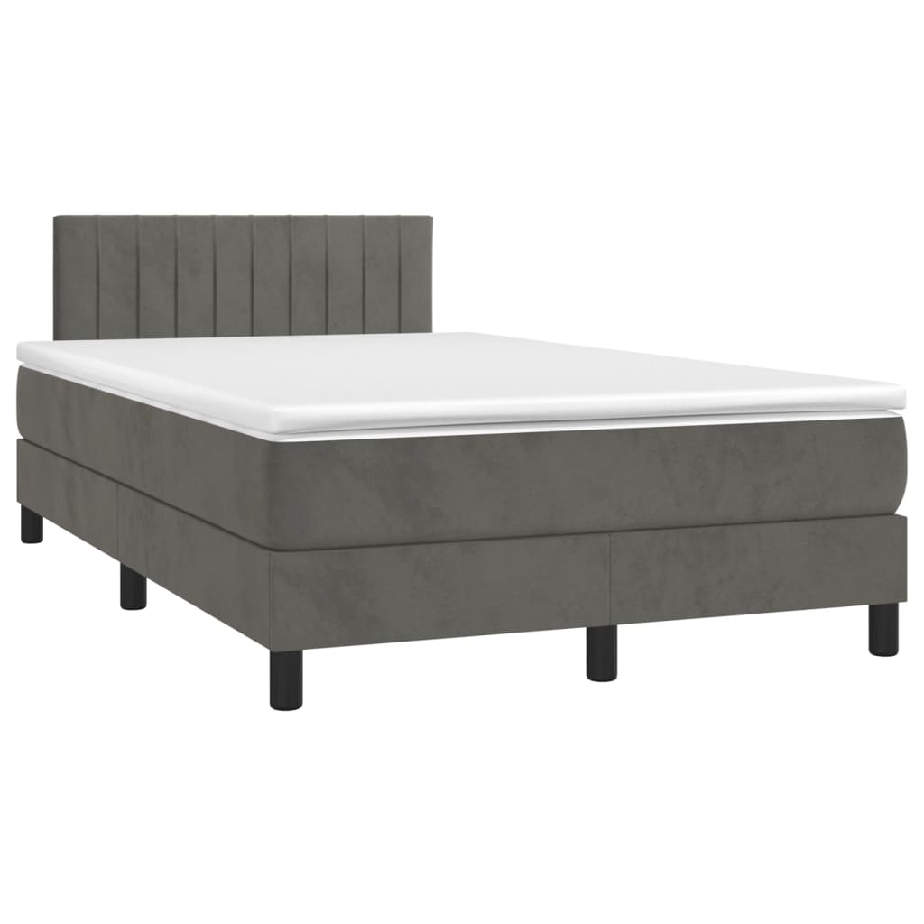 Lit à sommier tapissier avec matelas gris foncé 120x190 cm velours