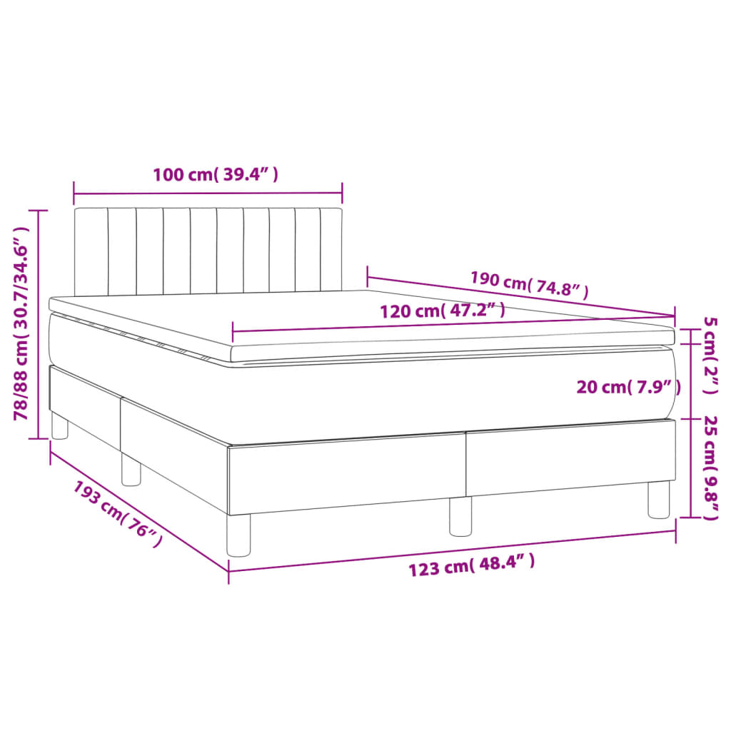 Lit à sommier tapissier avec matelas gris foncé 120x190 cm velours