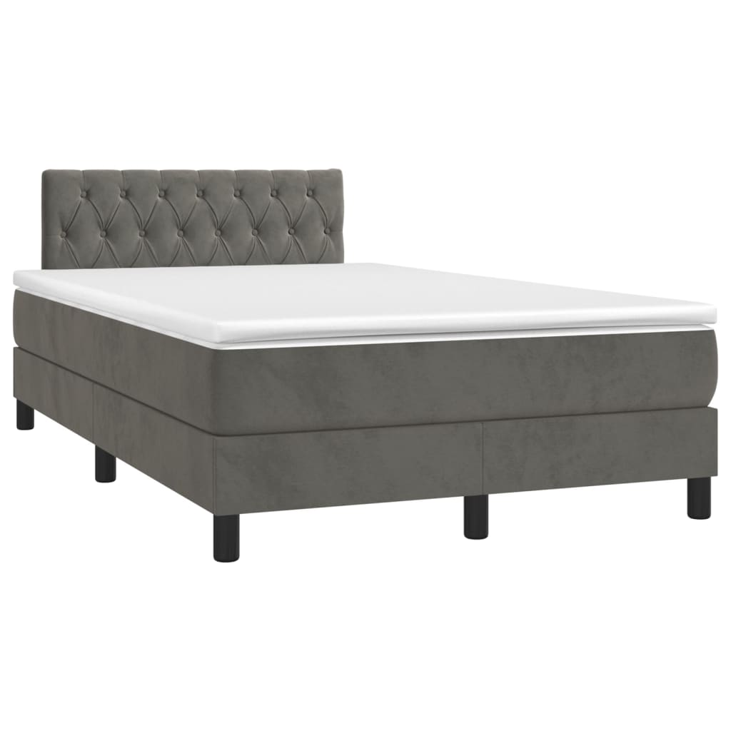 Lit à sommier tapissier avec matelas gris foncé 120x190 cm velours