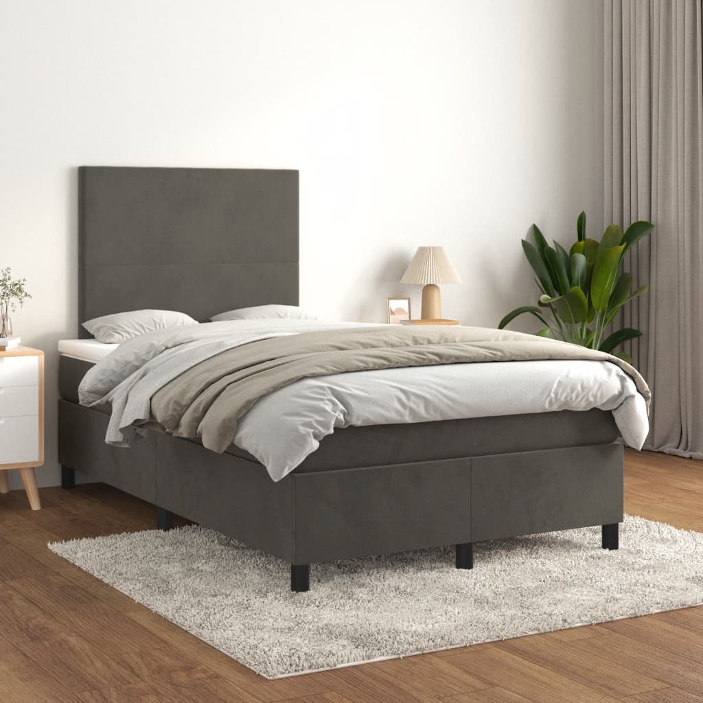 Lit à sommier tapissier avec matelas gris foncé 120x190 cm velours