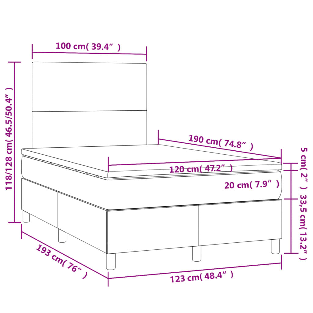 Lit à sommier tapissier avec matelas gris foncé 120x190 cm velours