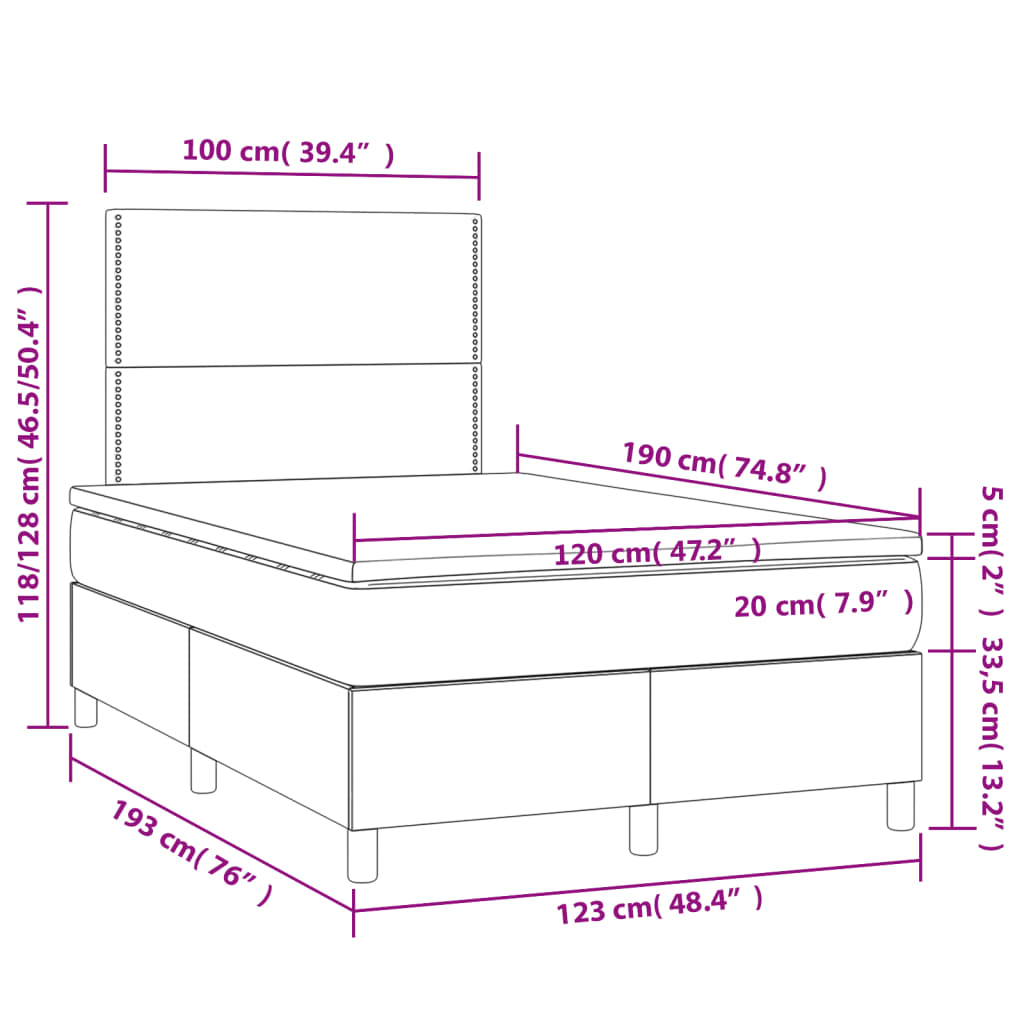Lit à sommier tapissier avec matelas gris foncé 120x190 cm velours