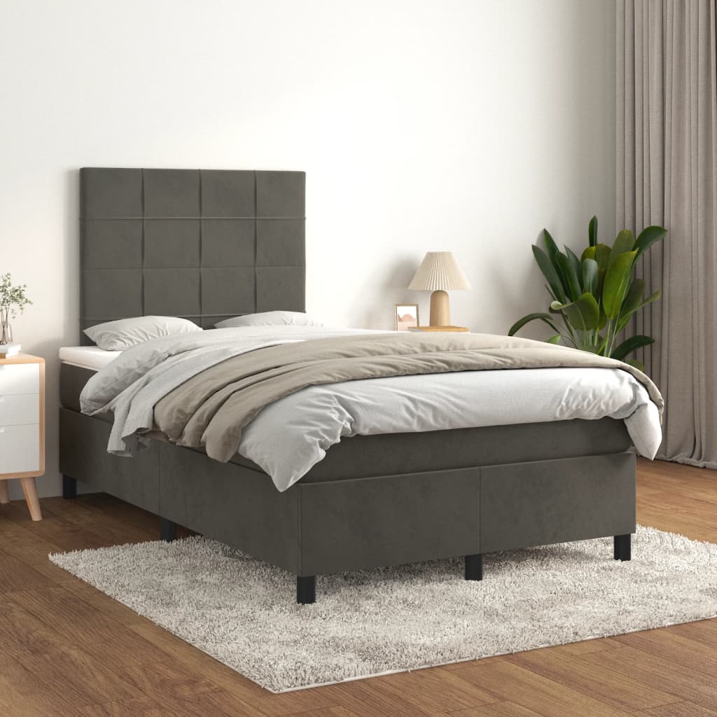 Lit à sommier tapissier avec matelas gris foncé 120x190 cm velours