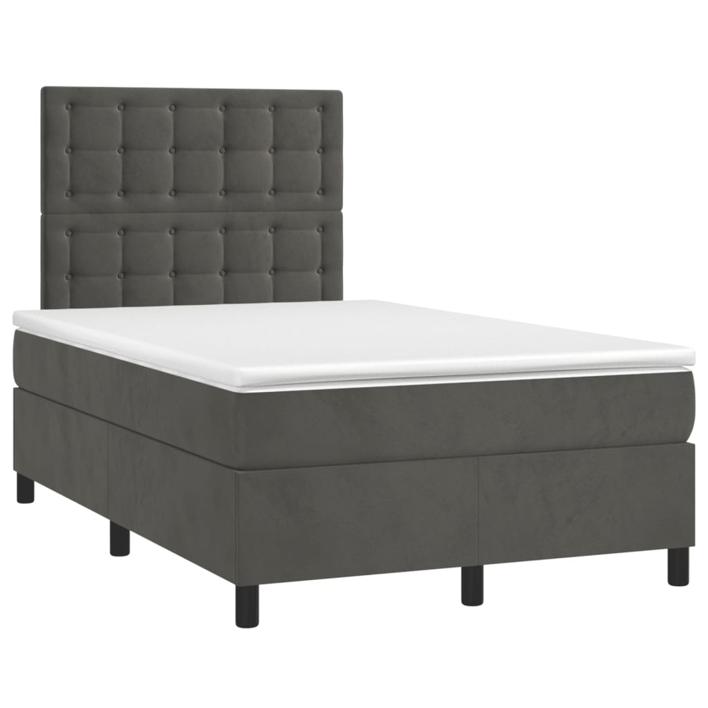 Lit à sommier tapissier avec matelas gris foncé 120x190 cm velours