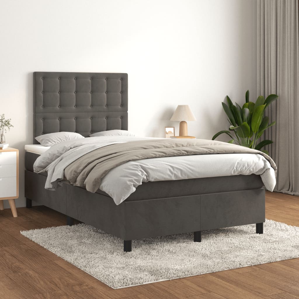 Lit à sommier tapissier avec matelas gris foncé 120x190 cm velours