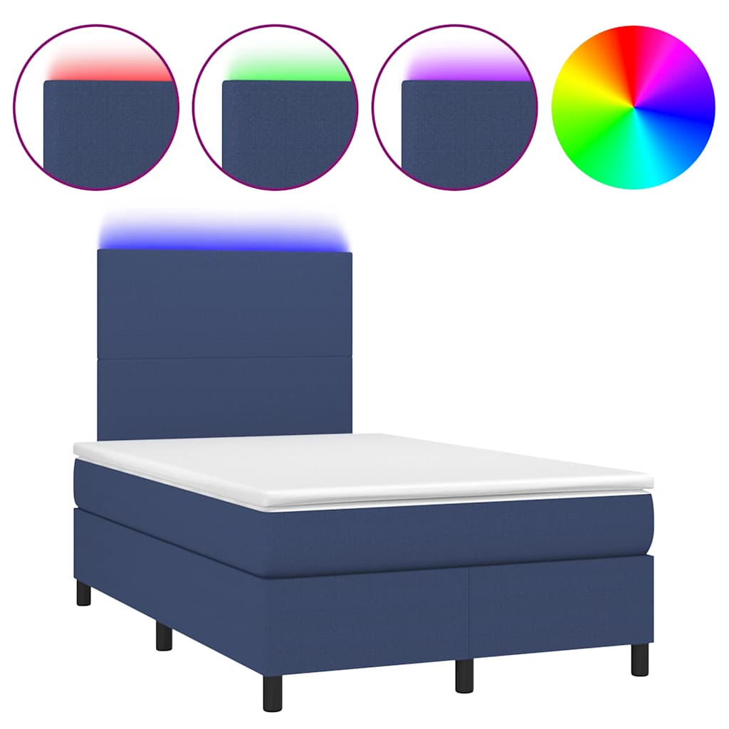 Lit à sommier tapissier avec matelas et LED bleu 120x190 cm tissu
