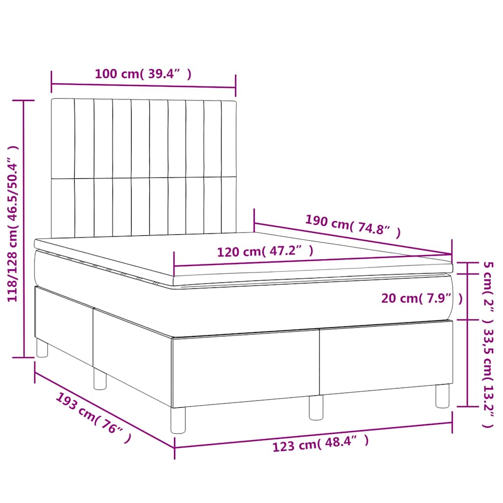 Boxspringbett mit Matratze & LED Dunkelgrau 120x190 cm Stoff