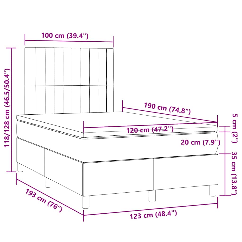 Boxspringbett mit Matratze & LED Blau 120x190 cm Stoff