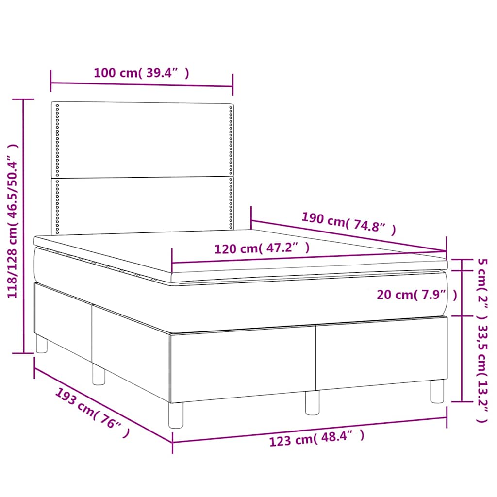 Boxspringbett mit Matratze & LED Schwarz 120x190 cm Kunstleder