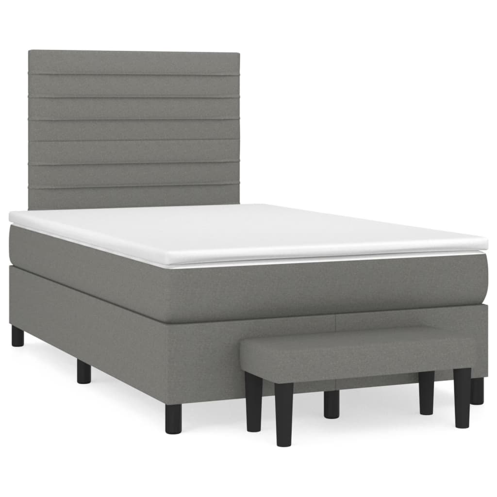 Lit à sommier tapissier avec matelas en tissu gris foncé 120x190 cm