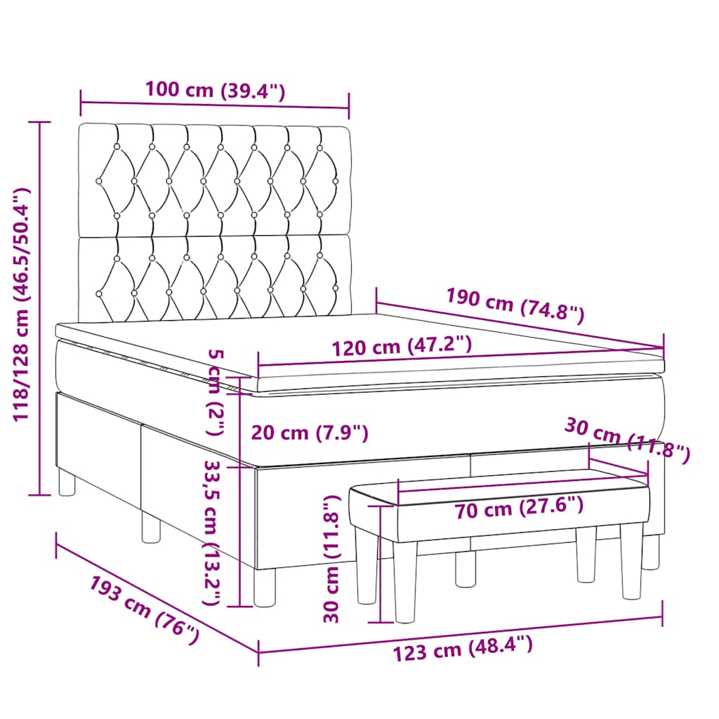 Lit à sommier tapissier avec matelas en tissu gris foncé 120x190 cm