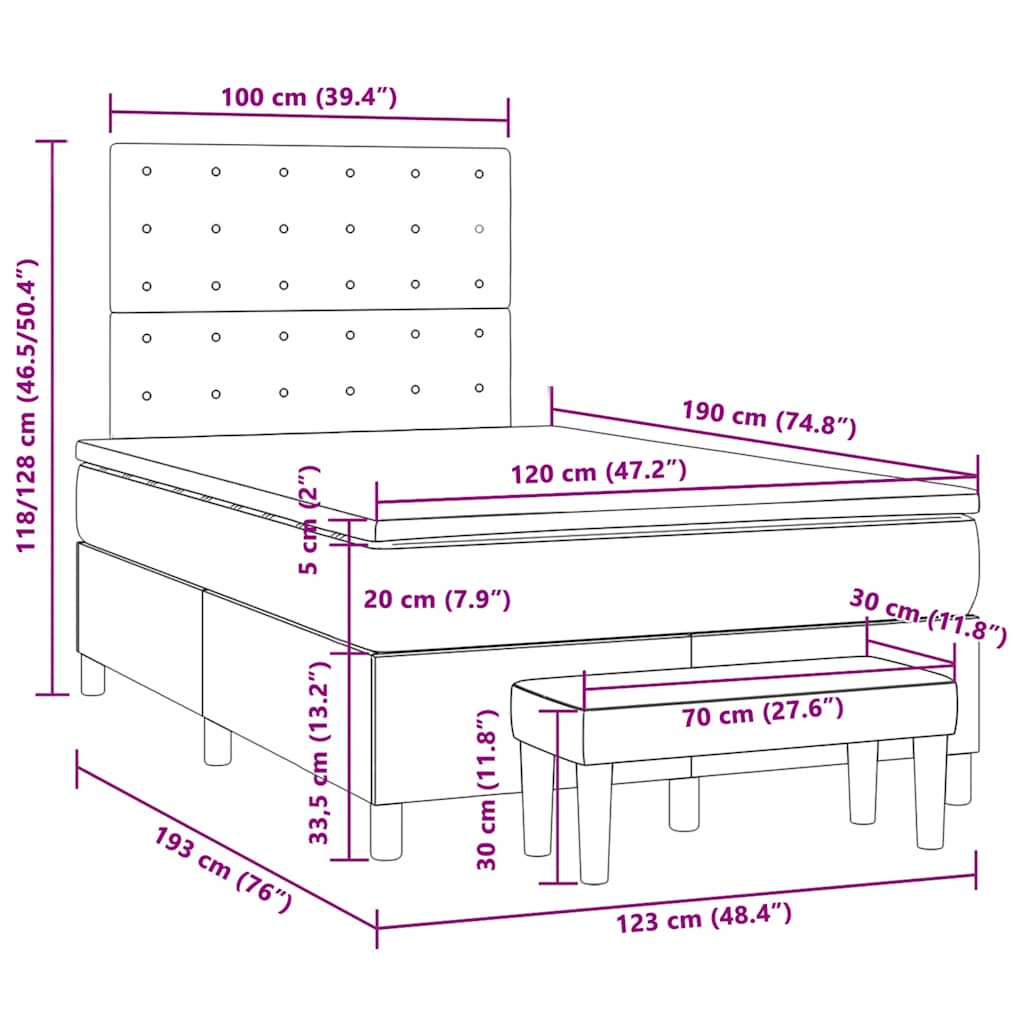 Lit à sommier tapissier avec matelas en tissu gris foncé 120x190 cm