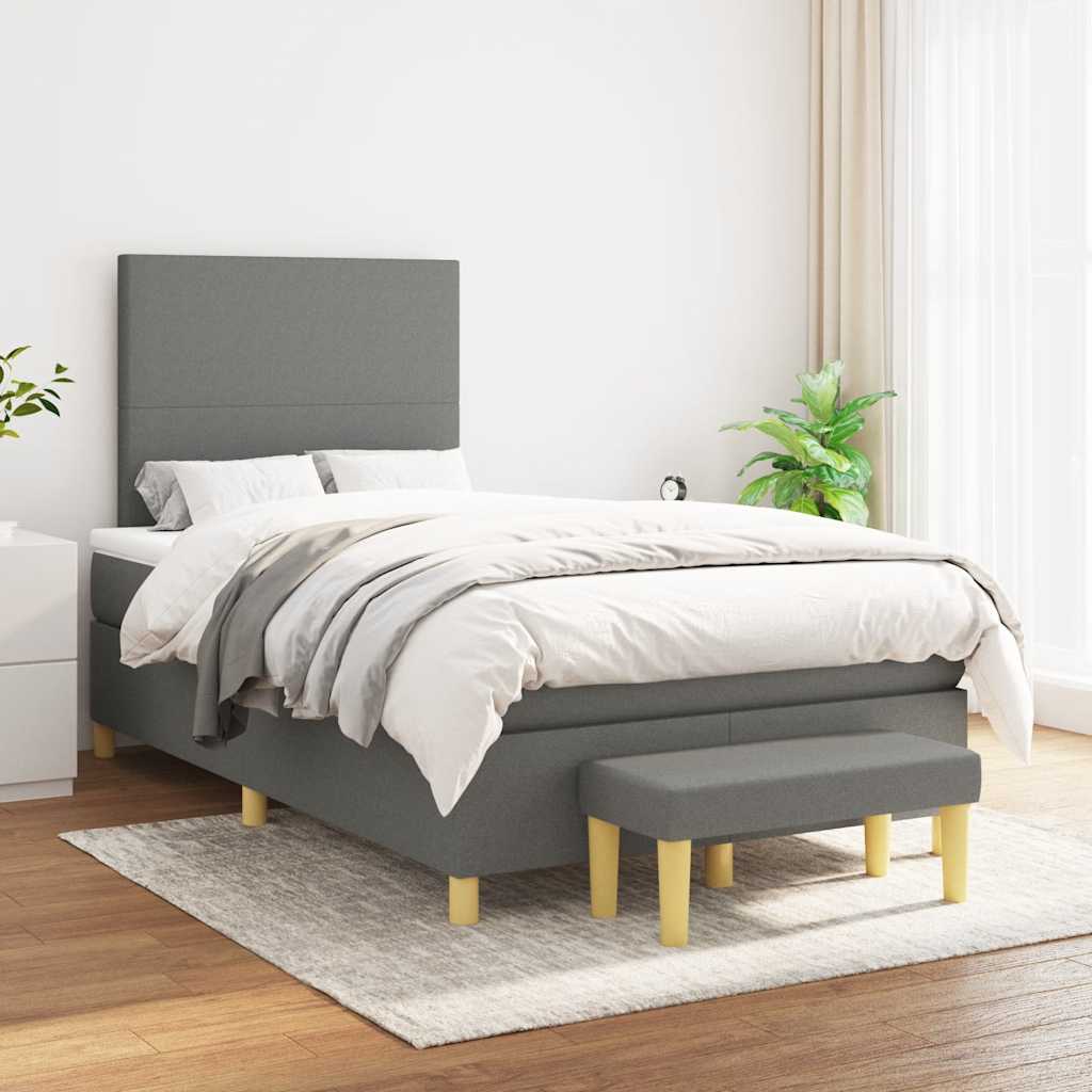 Lit à sommier tapissier avec matelas en tissu gris foncé 120x190 cm