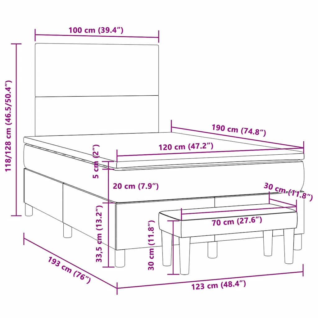 Lit à sommier tapissier avec matelas gris foncé 120x190 cm velours