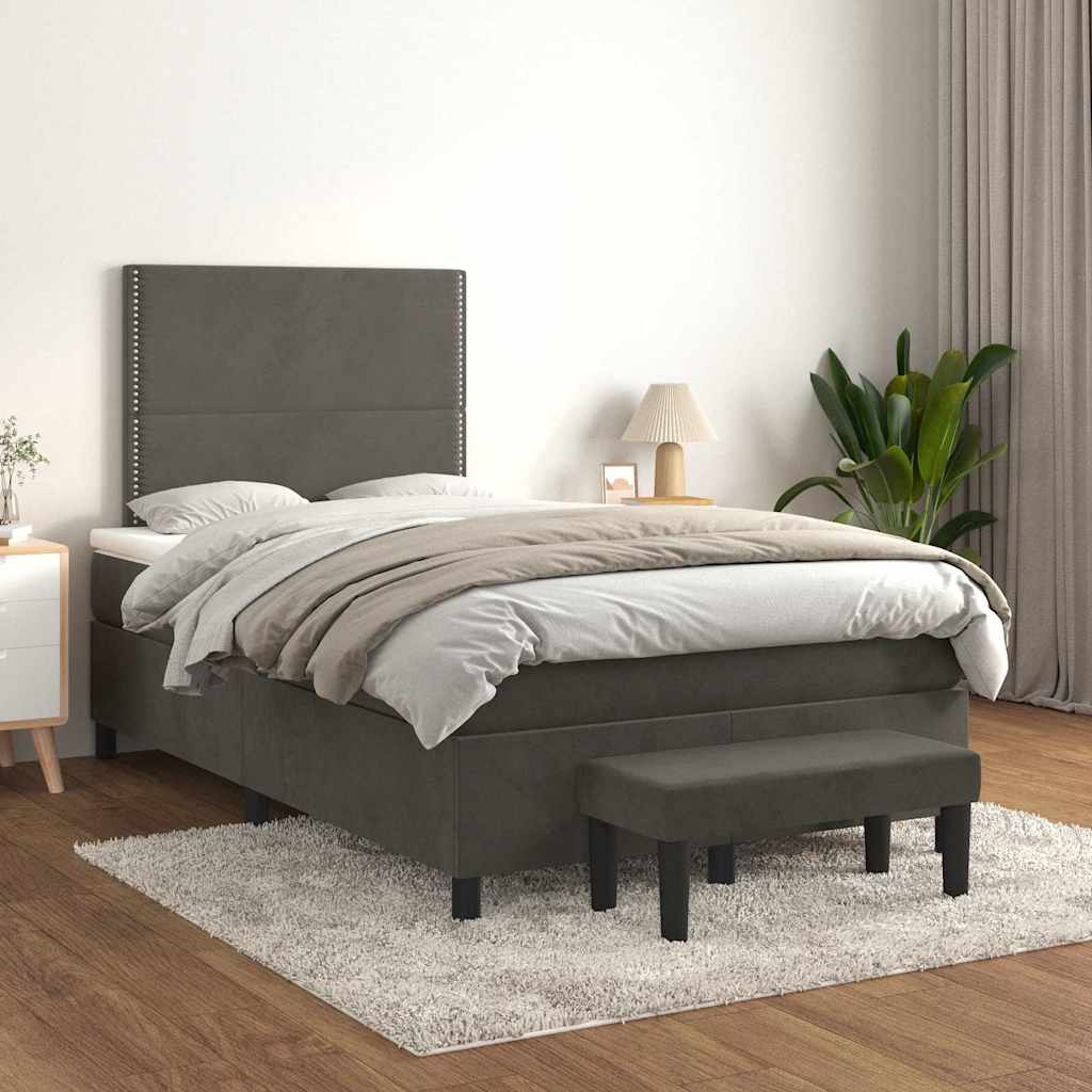 Lit à sommier tapissier avec matelas gris foncé 120x190 cm velours