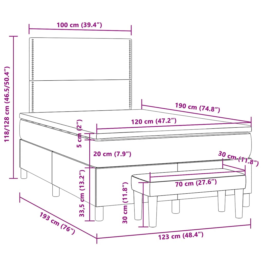 Lit à sommier tapissier avec matelas gris foncé 120x190 cm velours