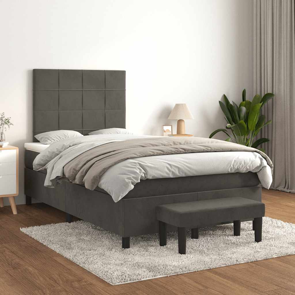 Lit à sommier tapissier avec matelas gris foncé 120x190 cm velours
