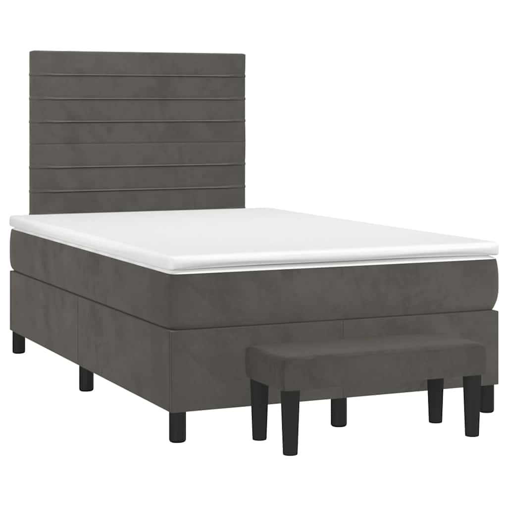 Lit à sommier tapissier avec matelas gris foncé 120x190 cm velours