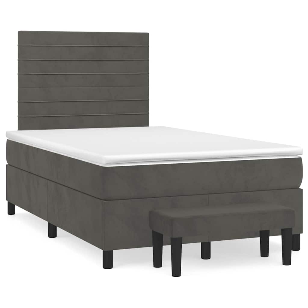 Lit à sommier tapissier avec matelas gris foncé 120x190 cm velours