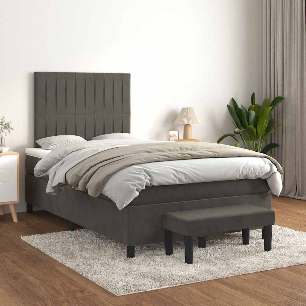 Lit à sommier tapissier avec matelas gris foncé 120x190 cm velours