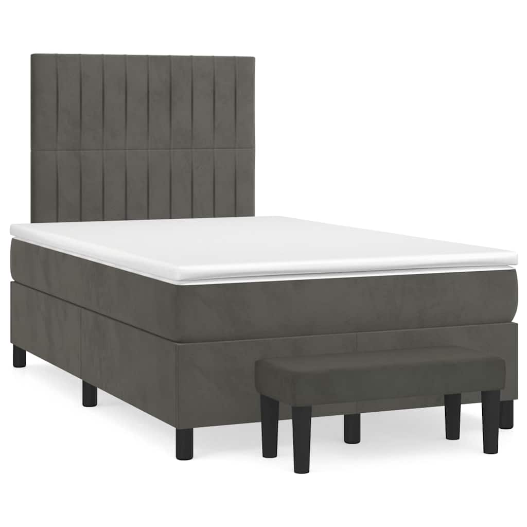 Lit à sommier tapissier avec matelas gris foncé 120x190 cm velours